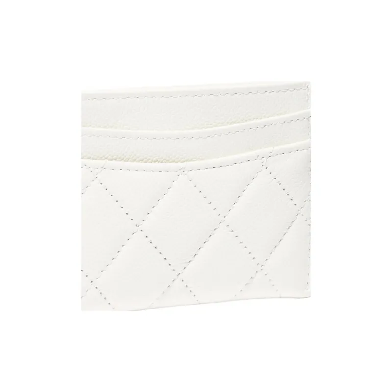 CHANEL Shiny Beaded Embossed Calfskin Card Holder Women's White-3