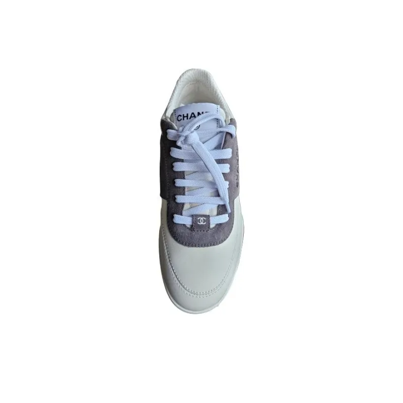CHANEL Low Top Skateboard Shoes Women's White Gray-1