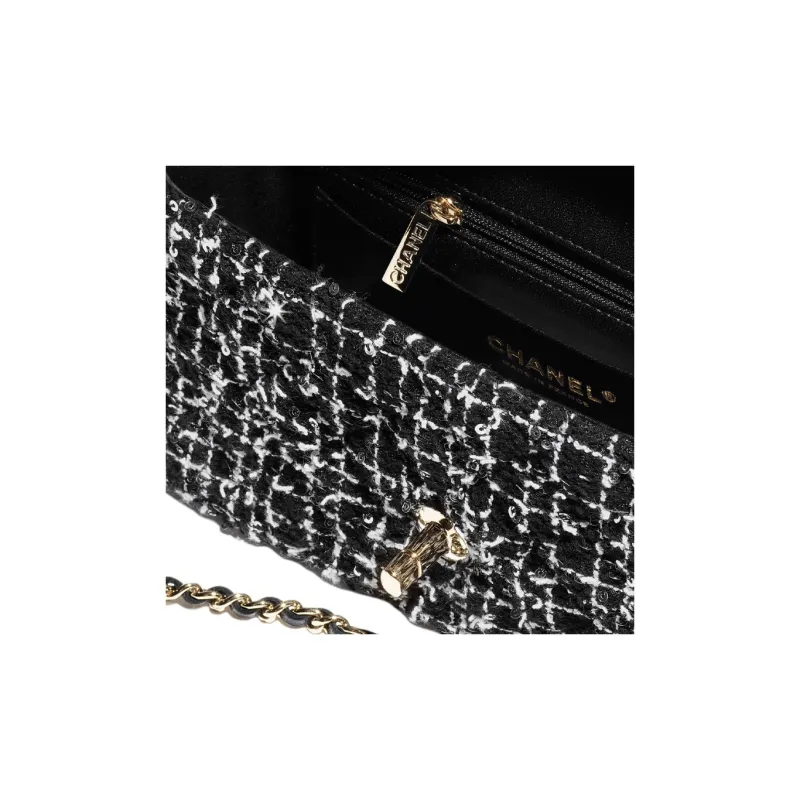 CHANEL Classic Flap CF Cotton Twill Soft Woolen Handbag, Shoulder Bag, Crossbody Bag Mini Women's Black & White-2
