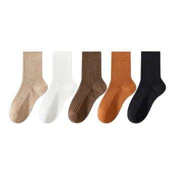 MIIOW Mid Calf Socks Women's 5 Pack Light Brown