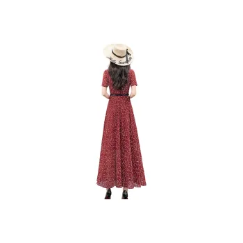 Cypress House Short Sleeved Dress Women's Red With Floral