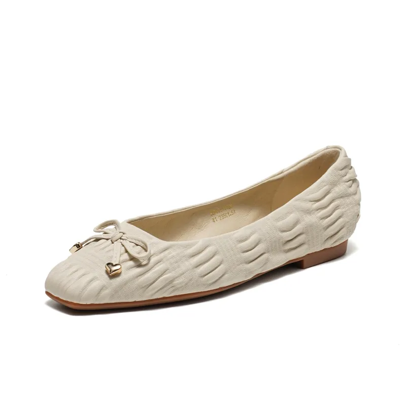 ST&SAT Light Mouth Single Shoe Flat Women's Black White-5