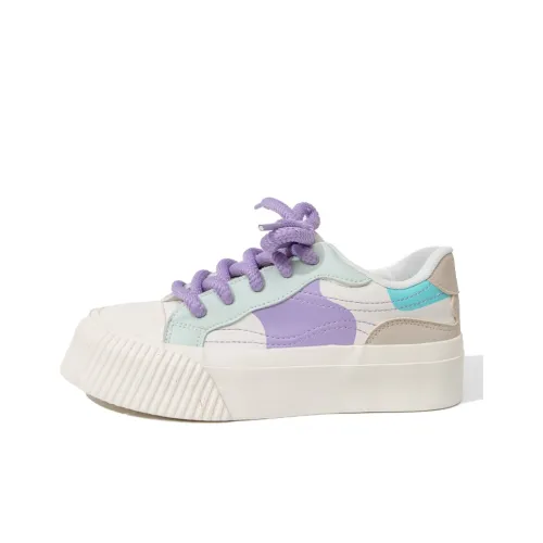 Feiyue Skateboard Shoes Women's Low-Top Beige/Light Green/Purple