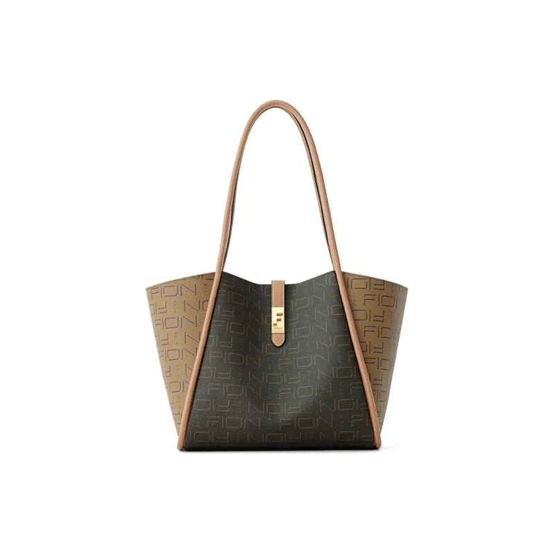 FION Canvas Leather Travel Bag Handbag Tote Bag Shopping Bag Shoulder Bag Large Size Women's Multicolor-1