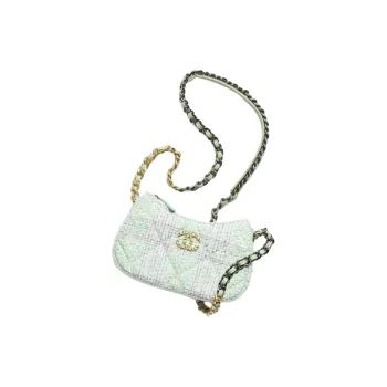CHANEL 19Bag Tweed Pea Pod Shoulder Bag Crossbody Bag Women's Green With Pink And Turquoise Accents