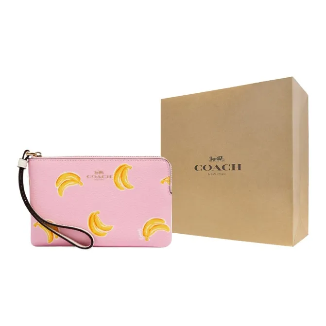 COACH Corner Zip PVC With Cow Leather Wallets Clutches Regular Women's Pink-4