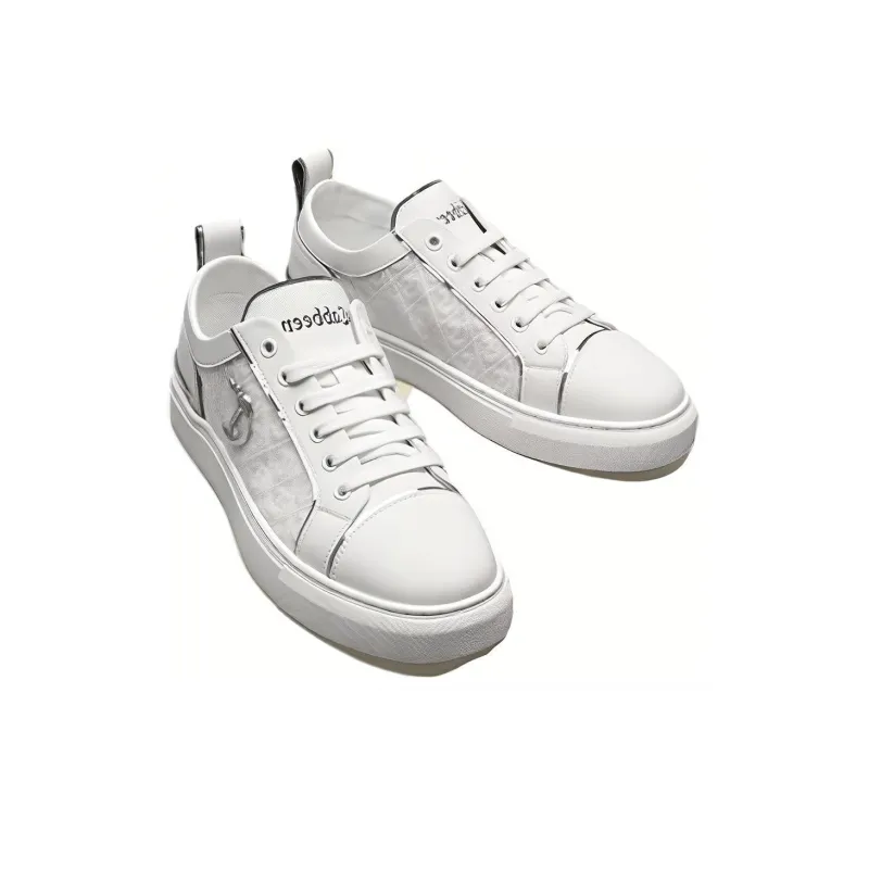 Cabbeen Lightweight And Breathable Low Top Trendy Casual Skateboard Shoes Men's White Silver-4