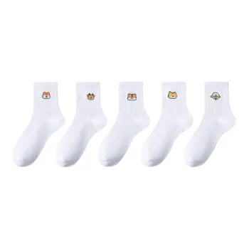 MIIOW Mid Calf Socks Women's White 5 Pack