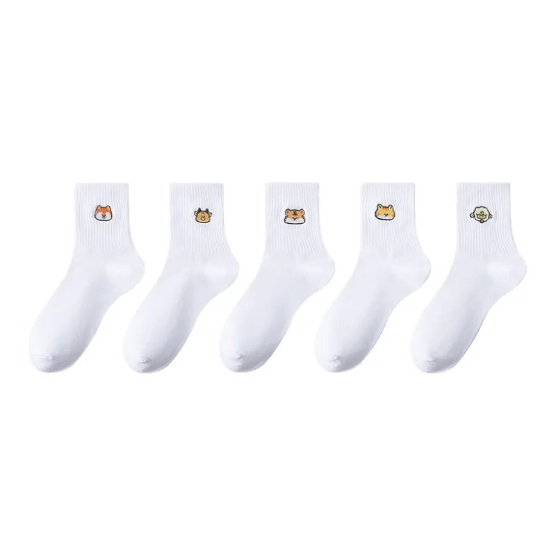 MIIOW Mid Calf Socks Women's White 5 Pack-0