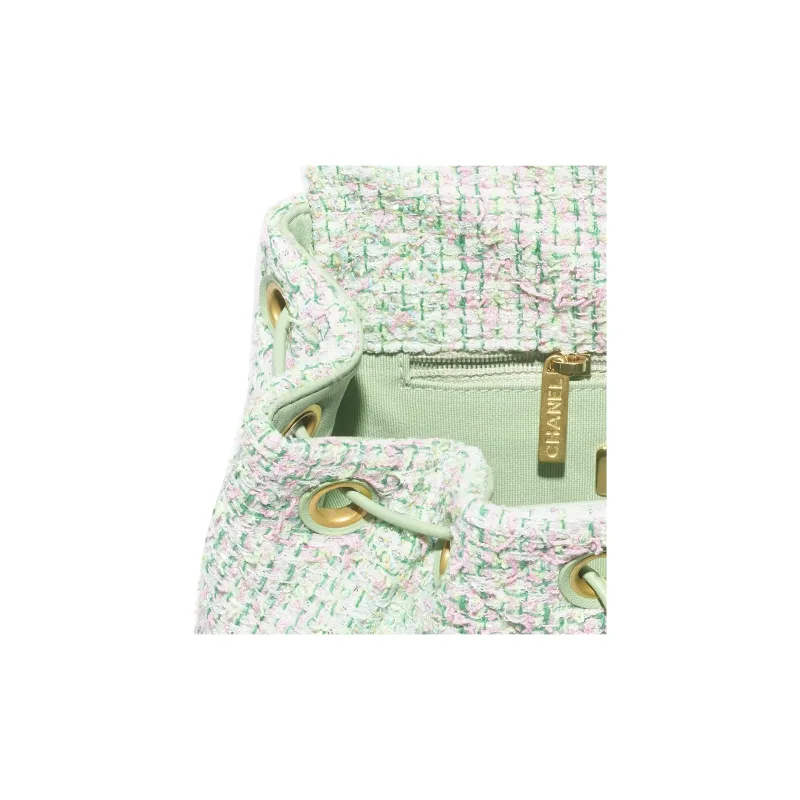 CHANEL 19Bag Twill Soft Woolen Backpack Women's Green & Pink & Turkish Blue-3