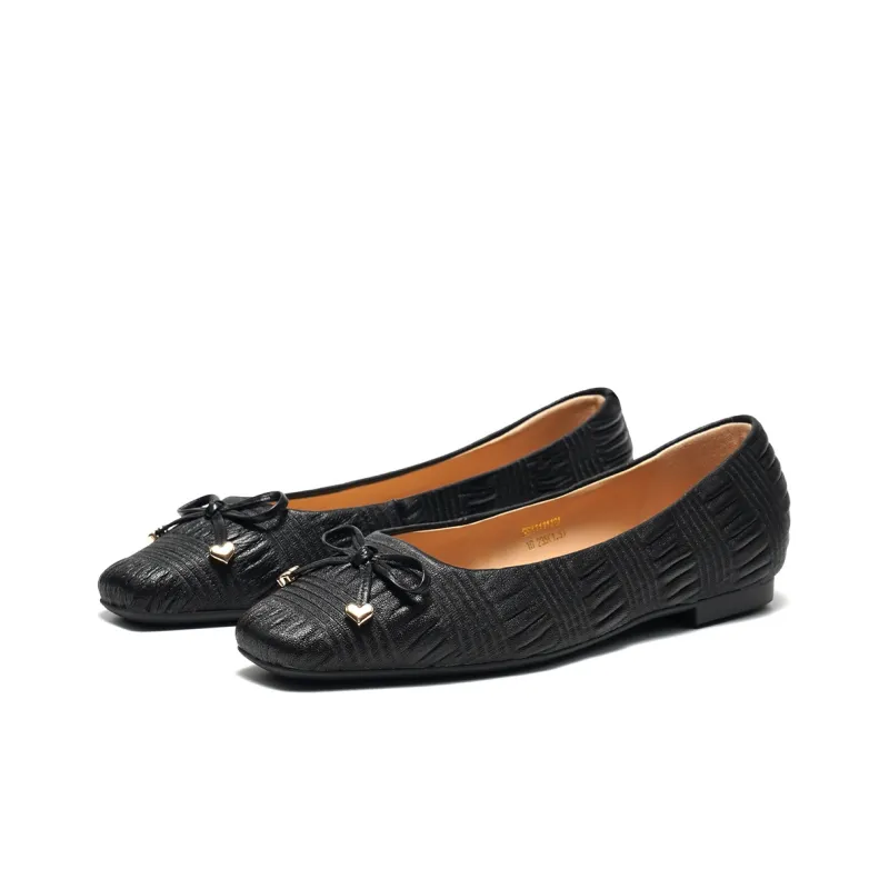 ST&SAT Light Mouth Single Shoe Flat Women's Black White-2
