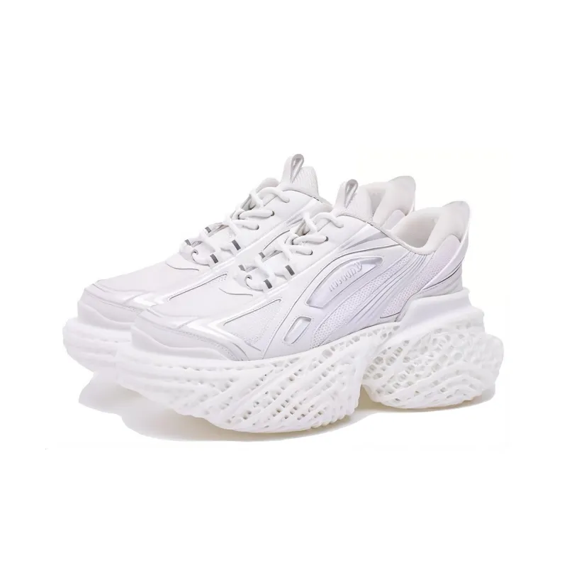 Cabbeen 4D Printing Cushioning Anti-Slip And Wear-Resistant Low-Top Chunky Sneakers Women's White-3