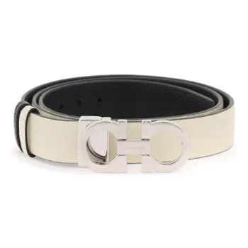 FERRAGAMO Letter Carving Smooth Buckle Leather Belts Women's Beige