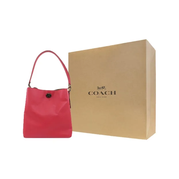 COACH Charlie Leather With Coated Canvas Bucket Bag Handbag Shoulder Bag Crossbody Bag Medium Size Women's Red-6