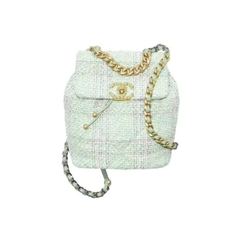 CHANEL 19Bag Twill Soft Woolen Backpack Women's Green & Pink & Turkish Blue