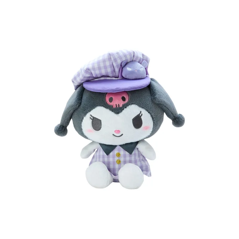 Sanrio Kuromi M Size Multicolor Plaid Newsboy Cap Dolls Plush Doll 31cm High-0