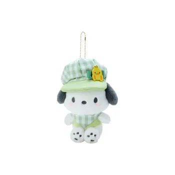 Sanrio Pochacco Colorful Plaid Newsboy Cap Dolls Plush Pendant 19cm Height