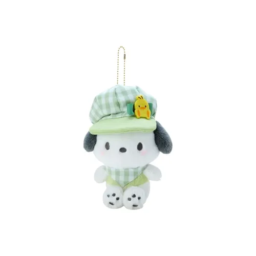 Sanrio Pochacco Colorful Plaid Newsboy Cap Dolls Plush Pendant 19cm Height
