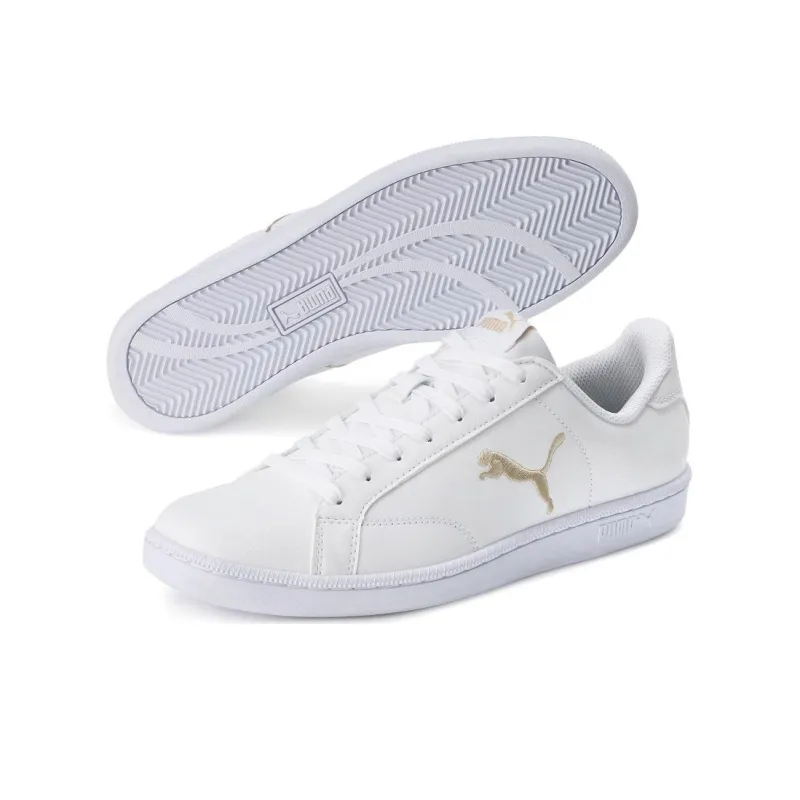PUMA Smash Cat Lightweight And Breathable Low Top Skateboard Shoes Men's White Gold-4