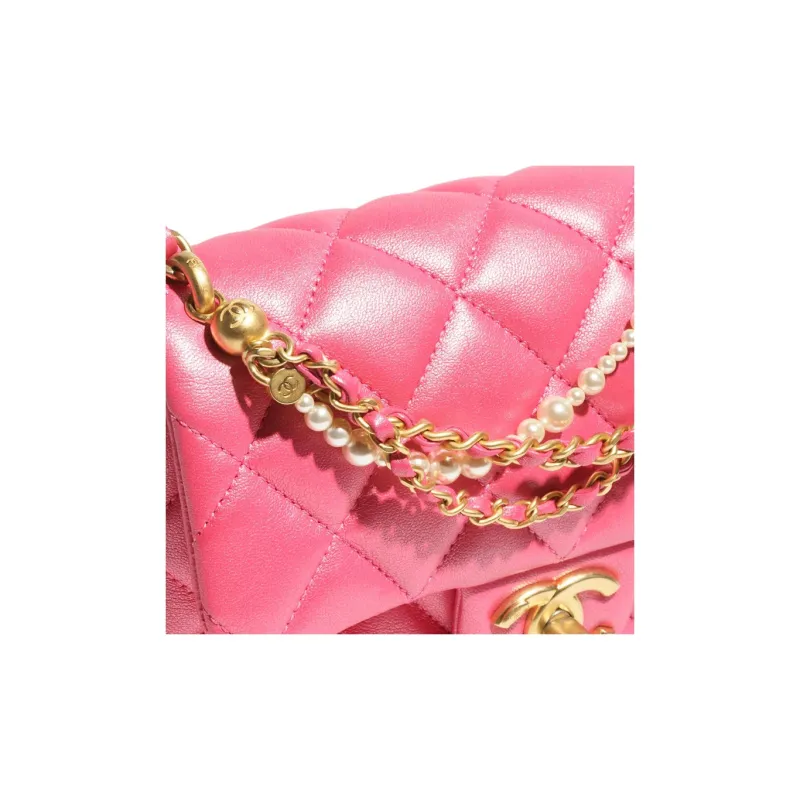 CHANEL Pearlescent Lambskin Crossbody Bags Mini Women's Dark Pink-2