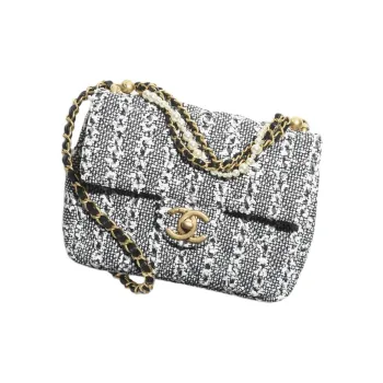 CHANEL Twill Velvet Artificial Pearl Mouth Cover Bag Crossbody Bag Mini Women's White & Black & Silver