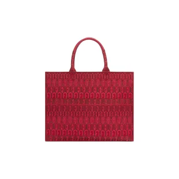 Furla Jacquard Tote Bag Shopping Bag Handbag Women's Red