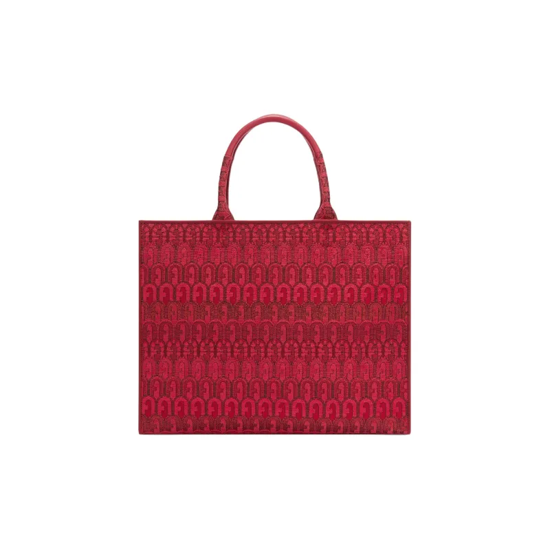 Furla Jacquard Tote Bag Shopping Bag Handbag Women's Red-0