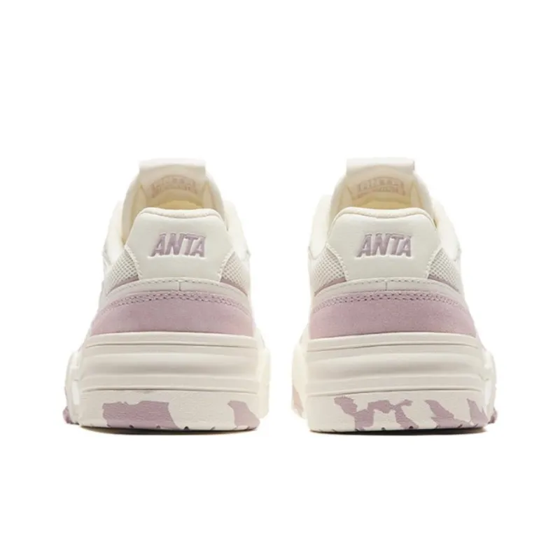Anta Life Collection Flame Durable Breathable Low Top Skateboard Shoes Women's Beige Purple-3