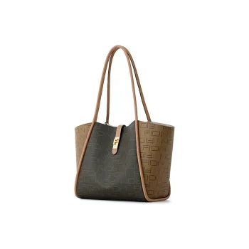 FION Canvas Leather Travel Bag Handbag Tote Bag Shopping Bag Shoulder Bag Large Size Women's Multicolor