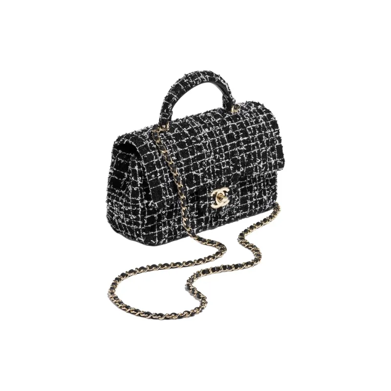 CHANEL Classic Flap CF Cotton Twill Soft Woolen Handbag, Shoulder Bag, Crossbody Bag Mini Women's Black & White-1