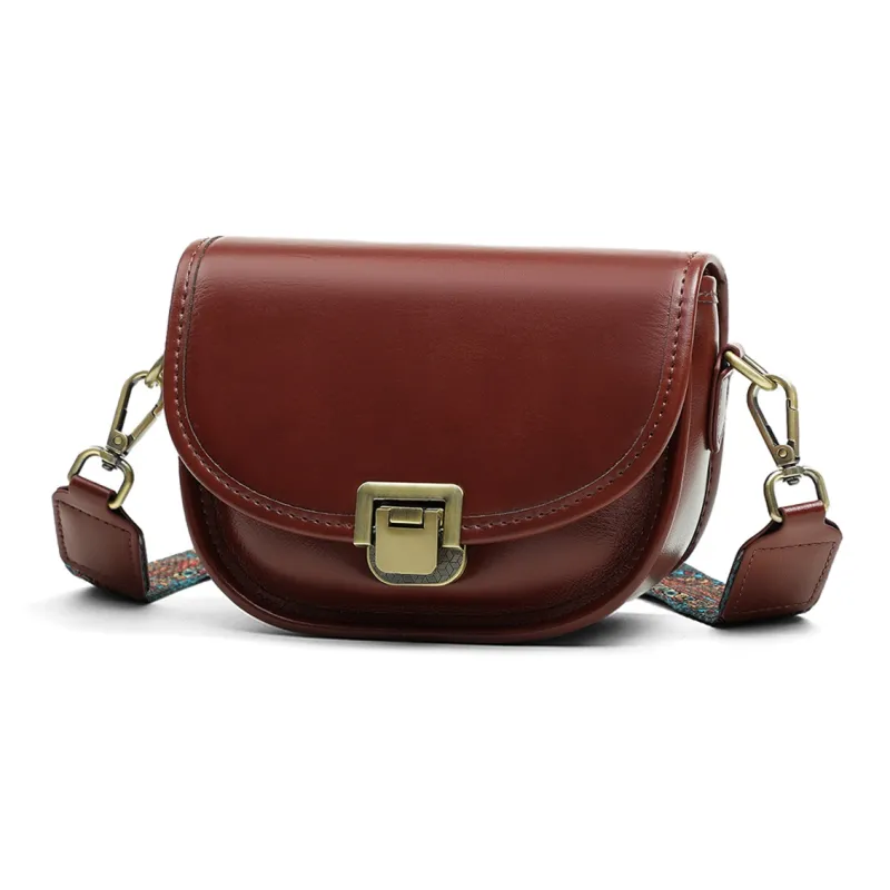 PT'SON Cow Leather With Synthetic Leather Saddle Bag, Shoulder Bag, Crossbody Bag Regular Women's Caramel Brown-1