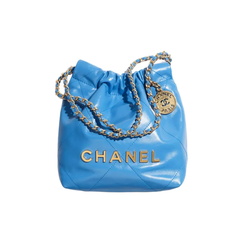 CHANEL 22Bag Shiny Calfskin Bucket Bag, Shoulder Bag, Crossbody Bag Mini Women's Blue-0
