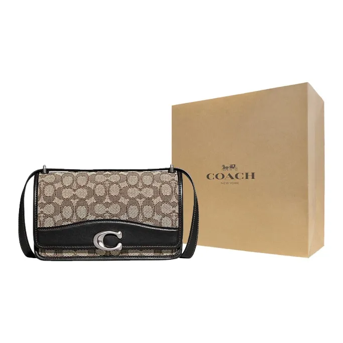 COACH Bandit Cow Leather With Fabric Small Square Bag, Crossbody Bag, Shoulder Bag Medium Size Women's-5
