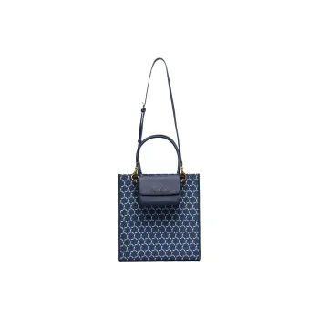 LI NING 1990 Fabric With Leather Tote Bag, Shopping Bag, Handbag, Shoulder Bag Regular Unisex Blue