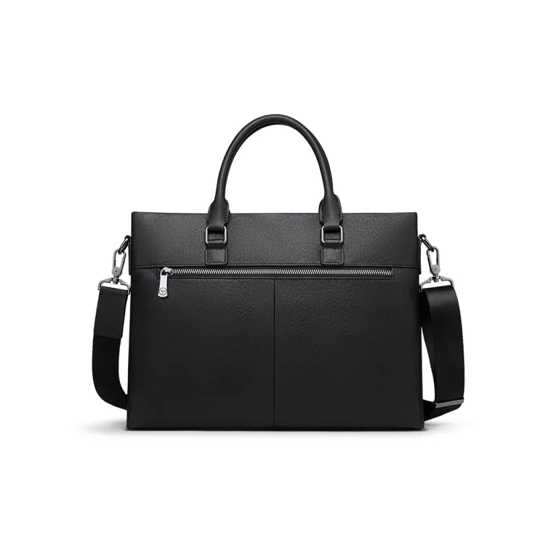 WilliamPOLO Top Grain Cow Leather Briefcase Large Size Men's Black-2