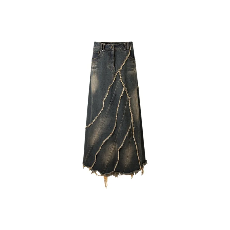 BE ALL KABUTO Denim Long Skirts Women's Vintage Blue-1