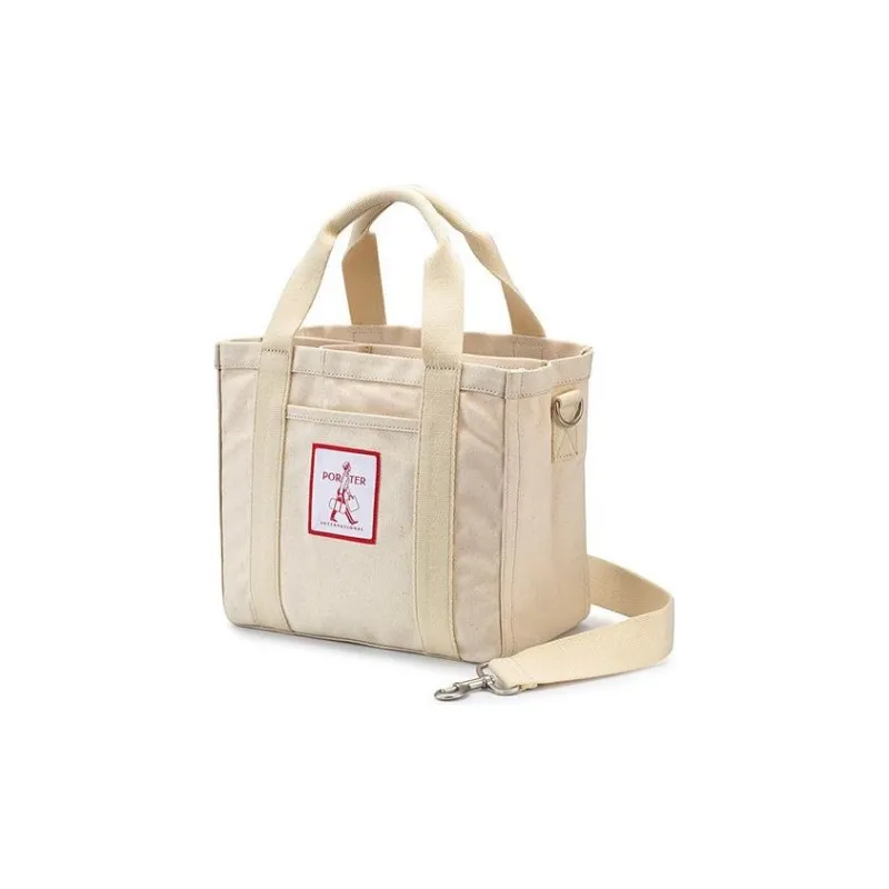 PORTER Heavy Plain Weave Canvas One Shoulder Crossbody Canvas Bag Handbag Unisex Light Brown-1
