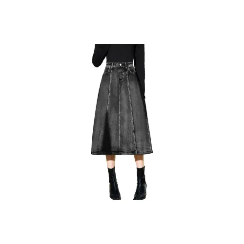 SMEN Denim Long Skirts Women's Black