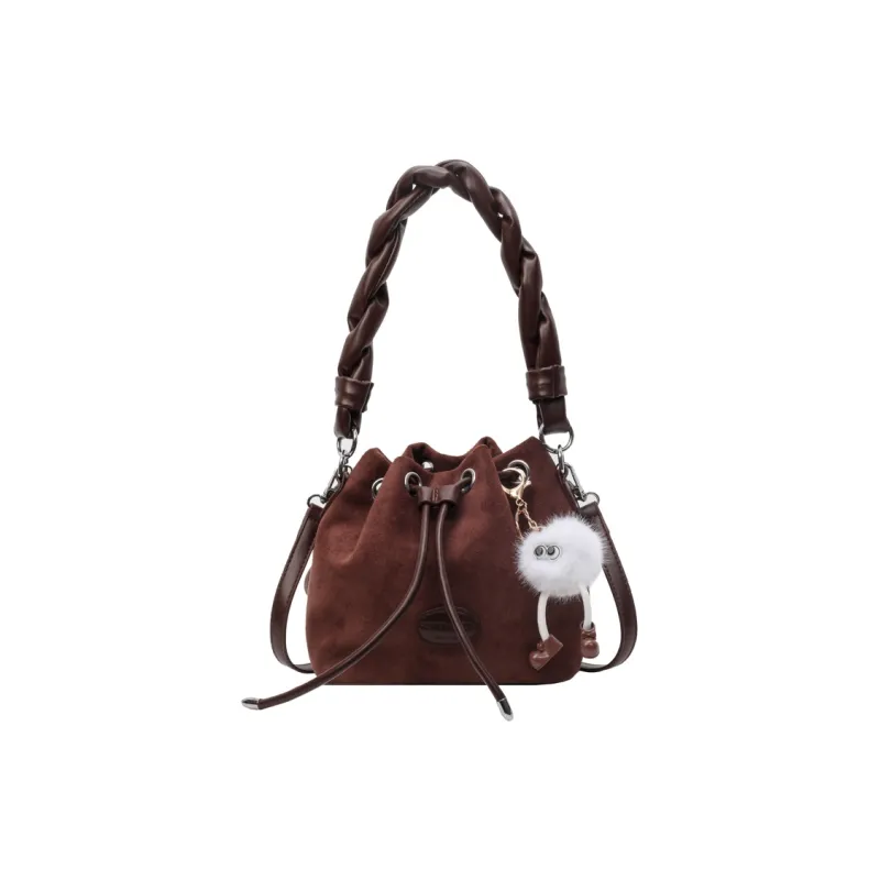FAMAN PU Bucket Bags Shoulder Bags Regular Women's Pink/Coffee/Brown/Black-6