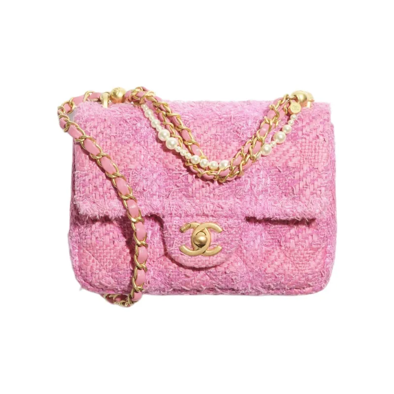 CHANEL Cotton Twill Velvet With Artificial Pearl Mouth Cover Bag Crossbody Bag Mini Women's Pink & Dark Pink-0