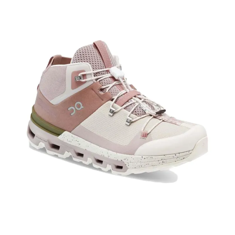 On Cloudtra Cushioning Mid Top Hiking Shoes Women's Beige Pink-2