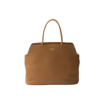 PRADA Leather Tote Bag, Shopping Bag, Handbag Large Size Women's Caramel