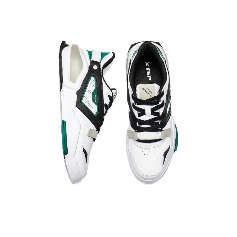 XTEP Slip Resistant Coverage Low Top Skateboard Shoes Men's White Black Green-3