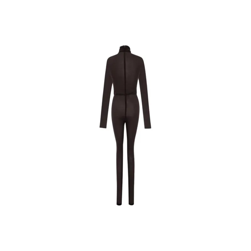 SAINT LAURENT Catsuit In Jersey Voile Jumpsuit Women's Chocolate-1