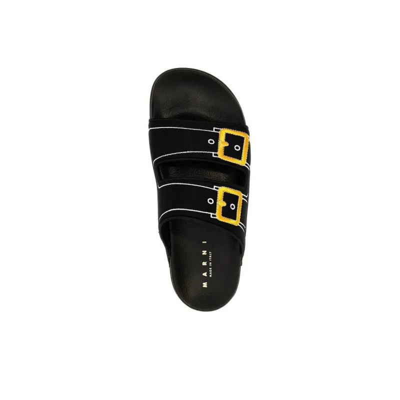 MARNI Logo Embroidered Slip On Slides-4