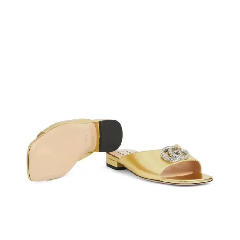 GUCCI Harlow Slide Slippers Women's Gold-4