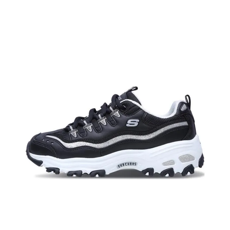 Skechers D'Lites Chunky Sneakers Women's Low Top Black/White/Silver-0