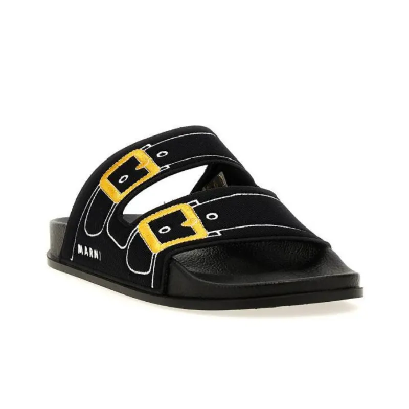 MARNI Logo Embroidered Slip On Slides-2