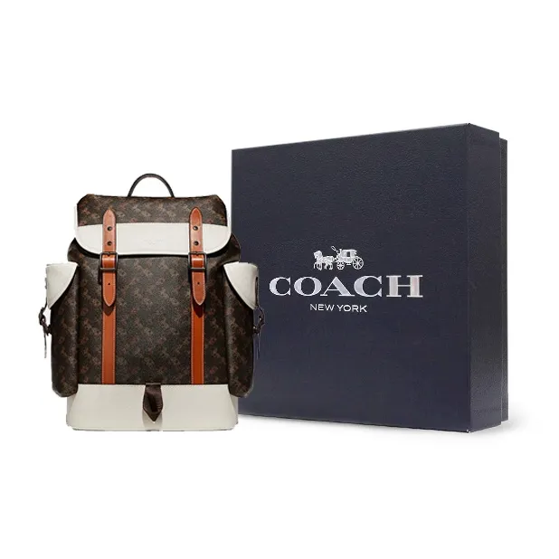 COACH Hitch Canvas With Leather Backpack Large Size Men's White & Dark Brown-8
