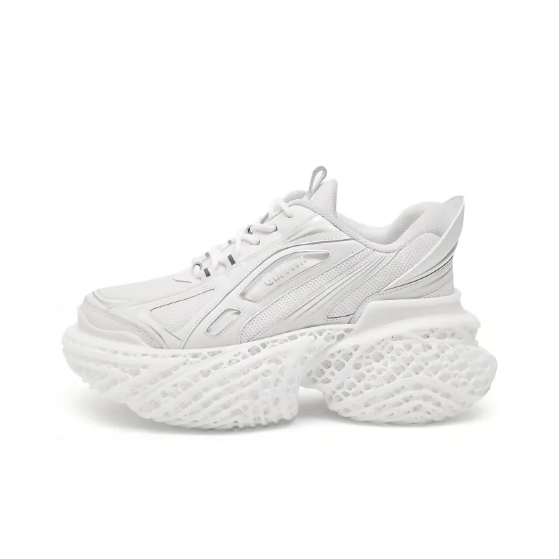 Cabbeen 4D Printing Cushioning Anti-Slip And Wear-Resistant Low-Top Chunky Sneakers Women's White-0